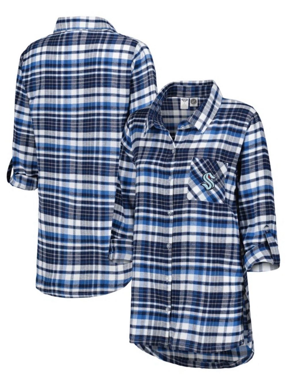 Seattle Kraken Concepts Sport Mainstay Flannel Full-Button Long Sleeve Nightshir